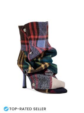 Women's Open Toe Stiletto High Heel Ankle Boots Plaid Suede Fabric
